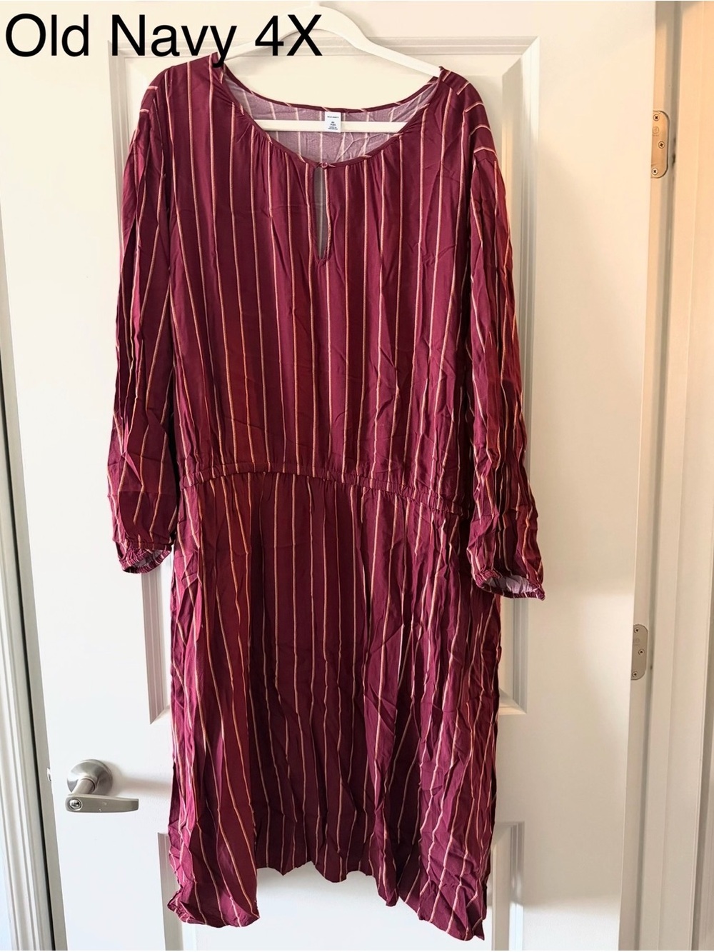 Old Navy Wine Burgundy Striped Long-Sleeve Women’s Dress